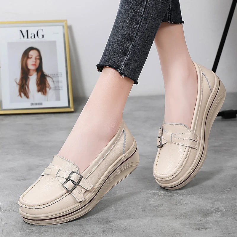 Leather Wedge Platform Orthopedic Slip On Casual Comfort Flats Loafers