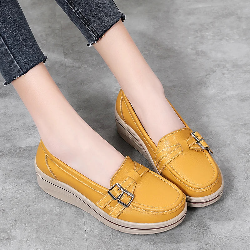 Leather Wedge Platform Orthopedic Slip On Casual Comfort Flats Loafers