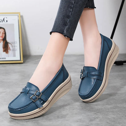 Leather Wedge Platform Orthopedic Slip On Casual Comfort Flats Loafers