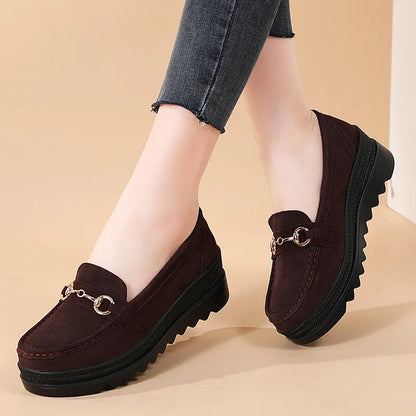 High Quality Comfort Metal Buckle Light Wedge Platform Casual Mother Loafers