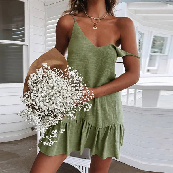 Army Green Strap Ruffles Casual Holiday Sexy White Midi Dresses