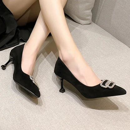 Shiny Rhinestone PU Leather Sexy Pointed Toe Party Dress High Heel