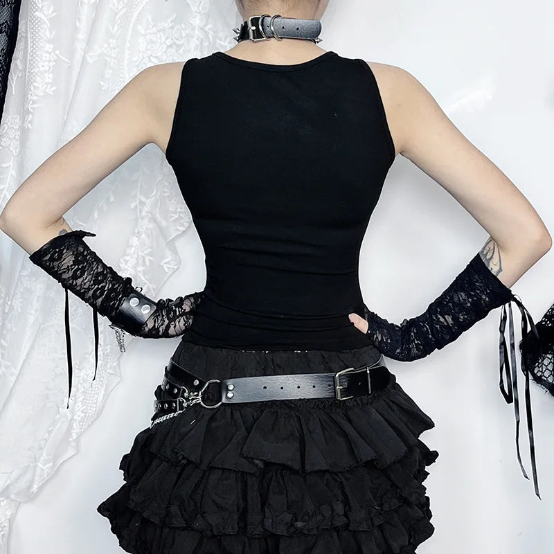 Mall Goth Hollow Out Streetwear Harajuku Mesh See Through Coquette Emo Crop Top