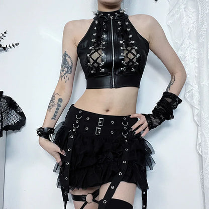 Sexy Hollowed Out Gothic Lace Up Bandage Y2k Crop Top