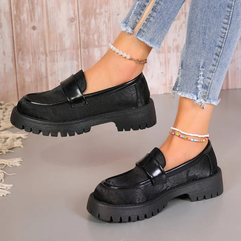 Patent Leather Chunky Platform Japanese Style Student Non-Slip Casual Loafers