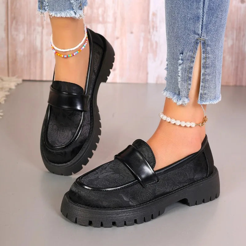 Patent Leather Chunky Platform Japanese Style Student Non-Slip Casual Loafers