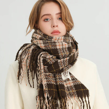 Winter Warm Cashmere-Like Plaid Blanket Wrap Scarf for Women