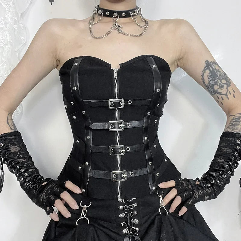 Y2K Sexy Corset Strapless Black Gothic Harajuku Punk Hip Hop Aesthetic Dance Crop Top