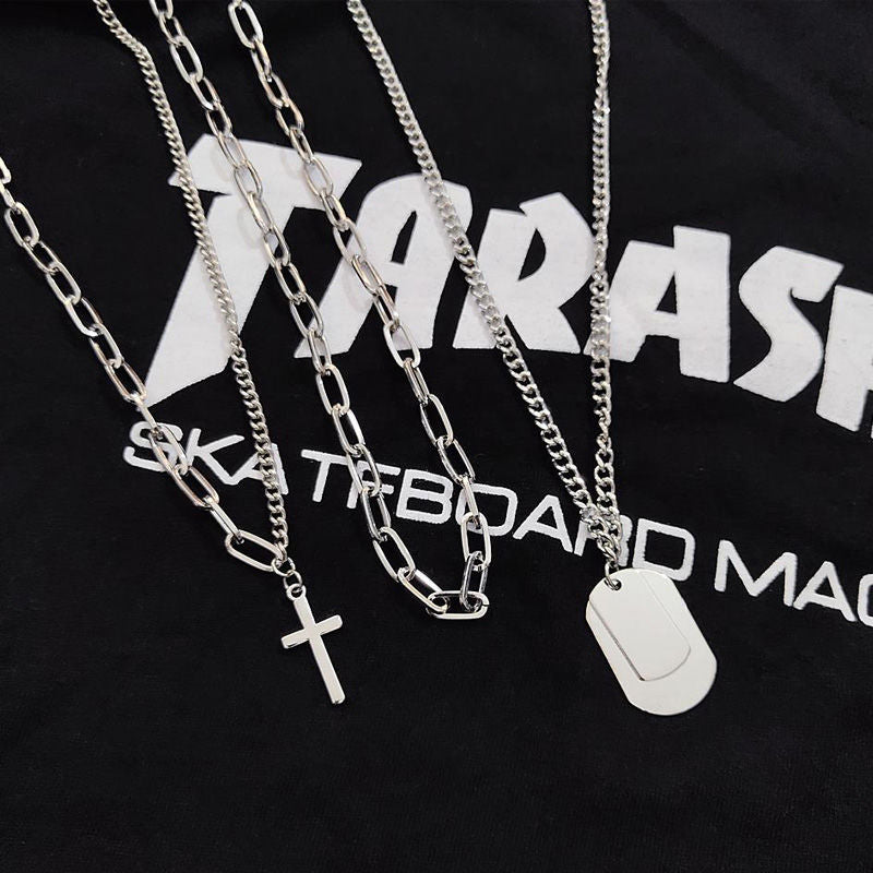 Minimalist Hip-hop Punk Trendy Cross Sweater Chain Necklace Set