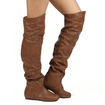 Women Square Block Heel Platform Side Zipper Autumn Winter Knee High Boots