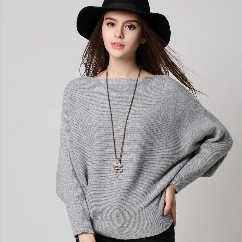 High Stretch Knitwear Wide Pullover Batwing Loose Sweater