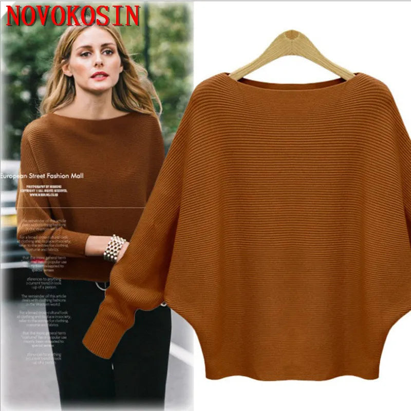 High Stretch Knitwear Wide Pullover Batwing Loose Sweater