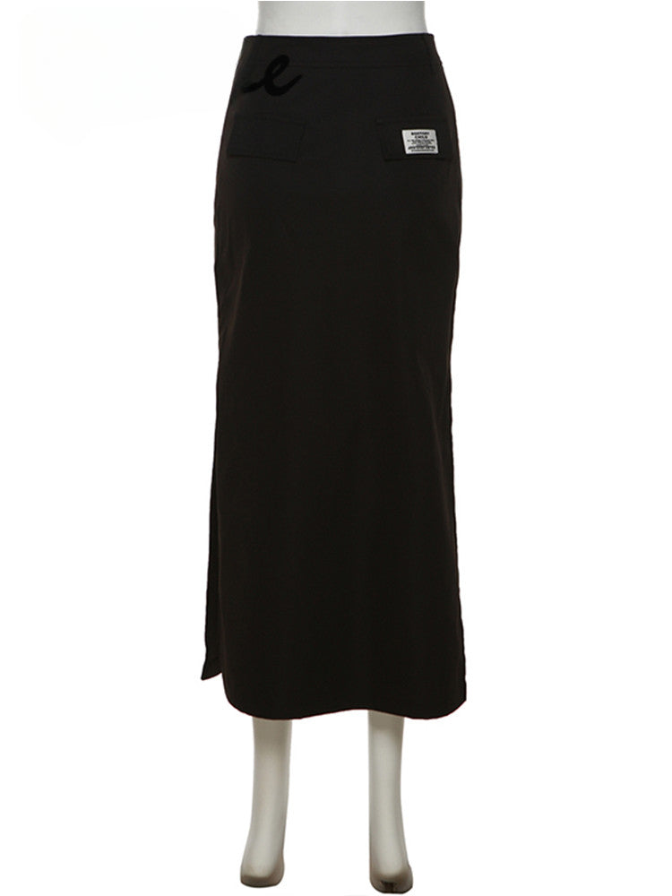 Simple Black Split Sexy Slim Light Cool Feminine Charm Skirt