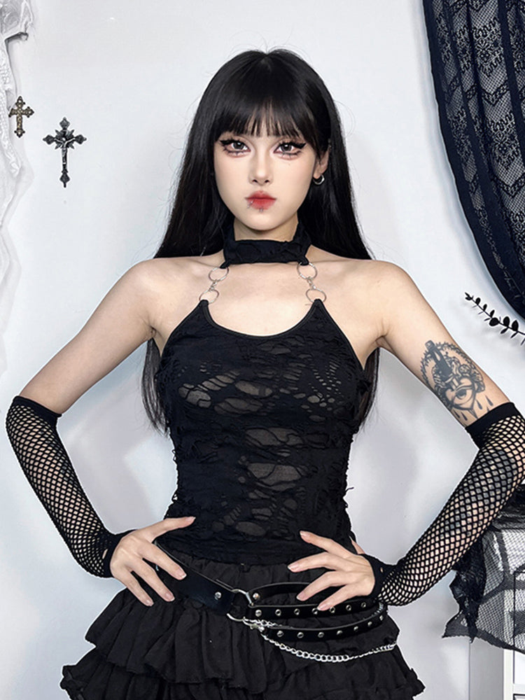 Gothic Halter Backless Cyberpunk Y2K Crop Top