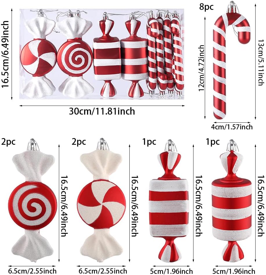 Candy Cane Lollipop Ornaments - Set of 14