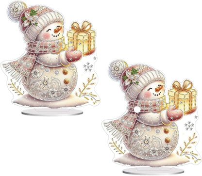 Christmas Snowman Diamond Art Tabletop Kit - Special Shape and Round Diamonds - Acrylic Xmas Decor DIY Crafts Gift