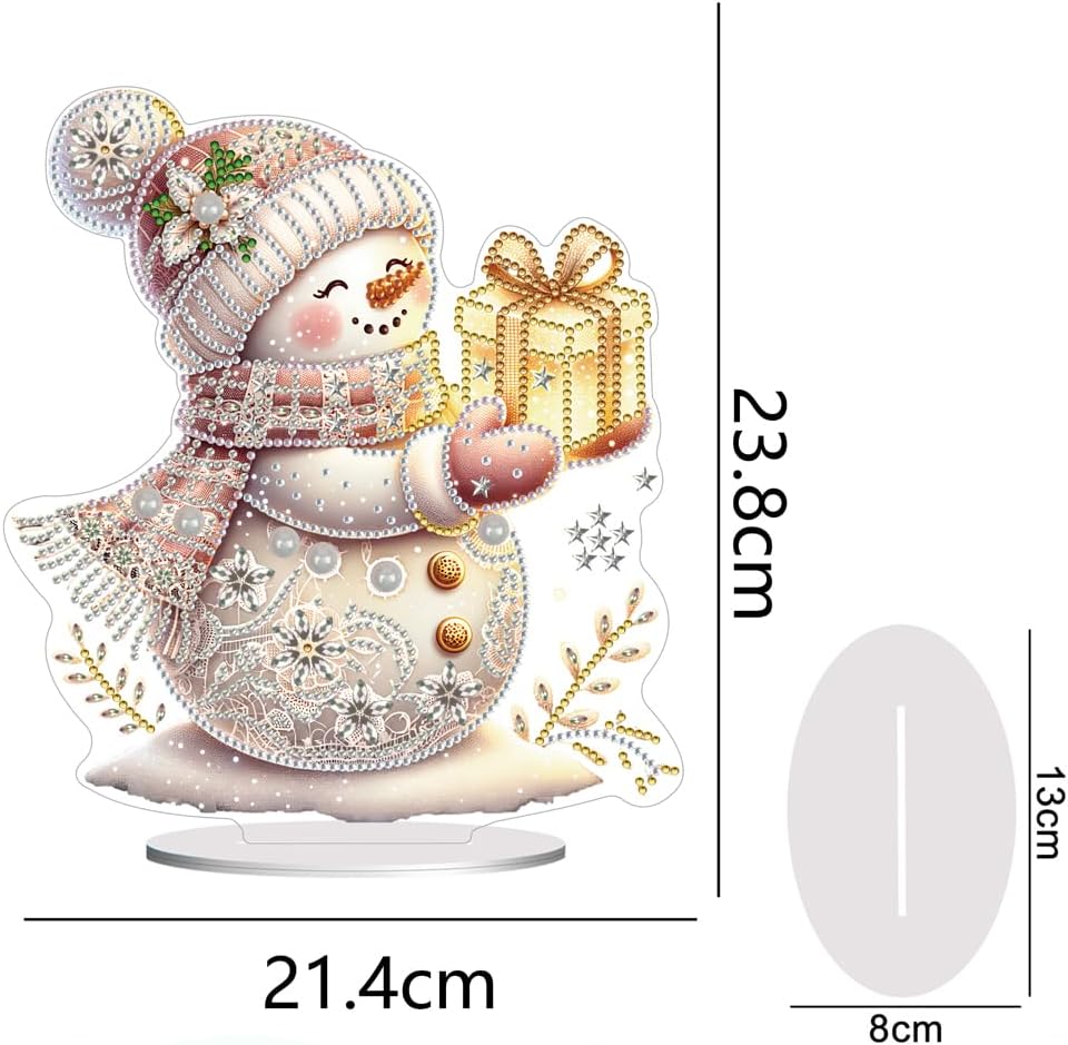 Christmas Snowman Diamond Art Tabletop Kit - Special Shape and Round Diamonds - Acrylic Xmas Decor DIY Crafts Gift