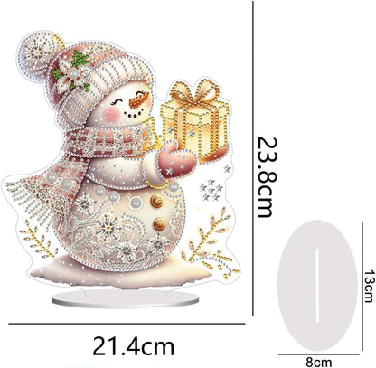 Christmas Snowman Diamond Art Tabletop Kit - Special Shape and Round Diamonds - Acrylic Xmas Decor DIY Crafts Gift