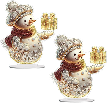 Christmas Snowman Diamond Art Tabletop Kit - Special Shape and Round Diamonds - Acrylic Xmas Decor DIY Crafts Gift