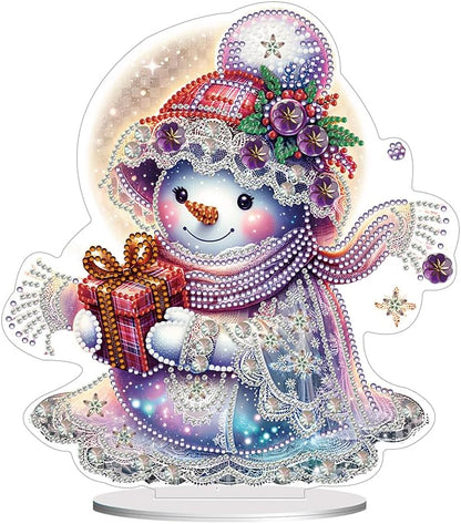 Christmas Snowman Diamond Art Tabletop Kit - Special Shape and Round Diamonds - Acrylic Xmas Decor DIY Crafts Gift