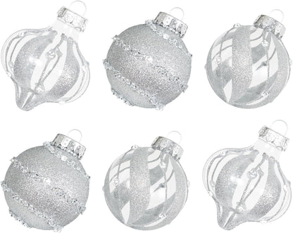 Large Shatterproof Clear Glitter Plastic Christmas Ball Ornaments - Flaxen