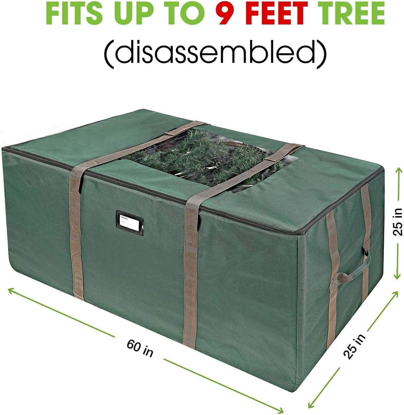 Christmas Tree Storage Bag - Fits Up to 9 Foot Tall Trees - Extra Large Heavy Duty Container with Wheels, Handles and Straps - Green