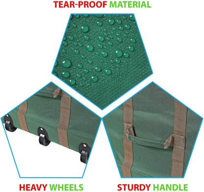 Christmas Tree Storage Bag - Fits Up to 9 Foot Tall Trees - Extra Large Heavy Duty Container with Wheels, Handles and Straps - Green