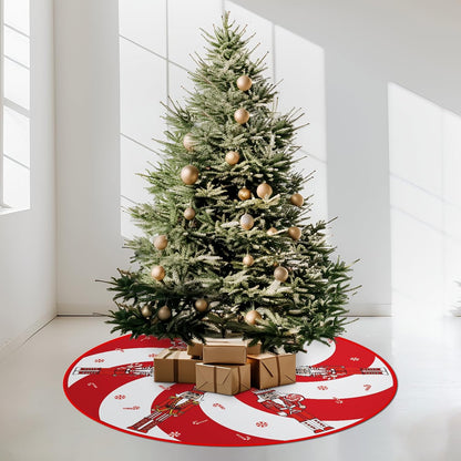 Red Christmas Tree Skirt with Candy Cane and Nutcracker Decorations - 48"