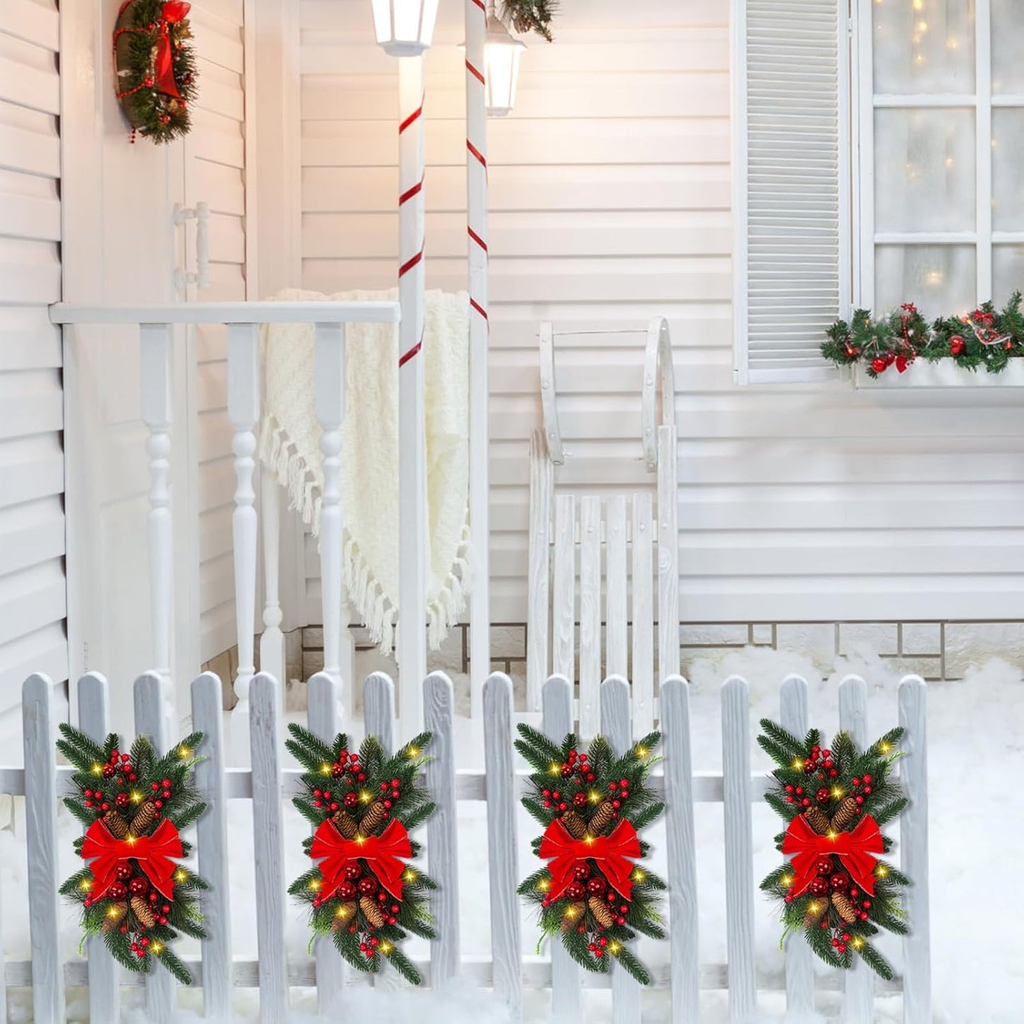 Cordless Prelit Christmas Stairway Teardrop Swag Wreath Garland - 24In