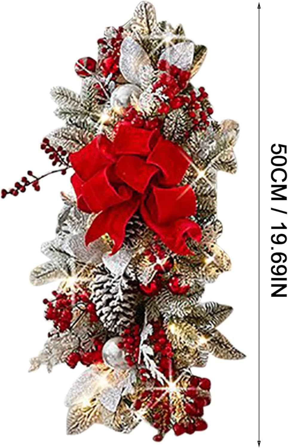 Cordless Prelit Christmas Swag Wreath Set - Red for Front Door and Stairway