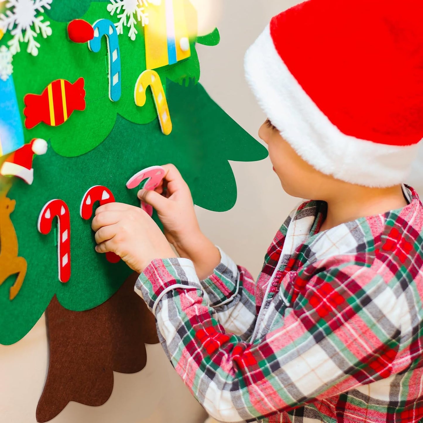 Felt Christmas Tree for Kids with Ornaments, Lights - Wall Hanging Decor