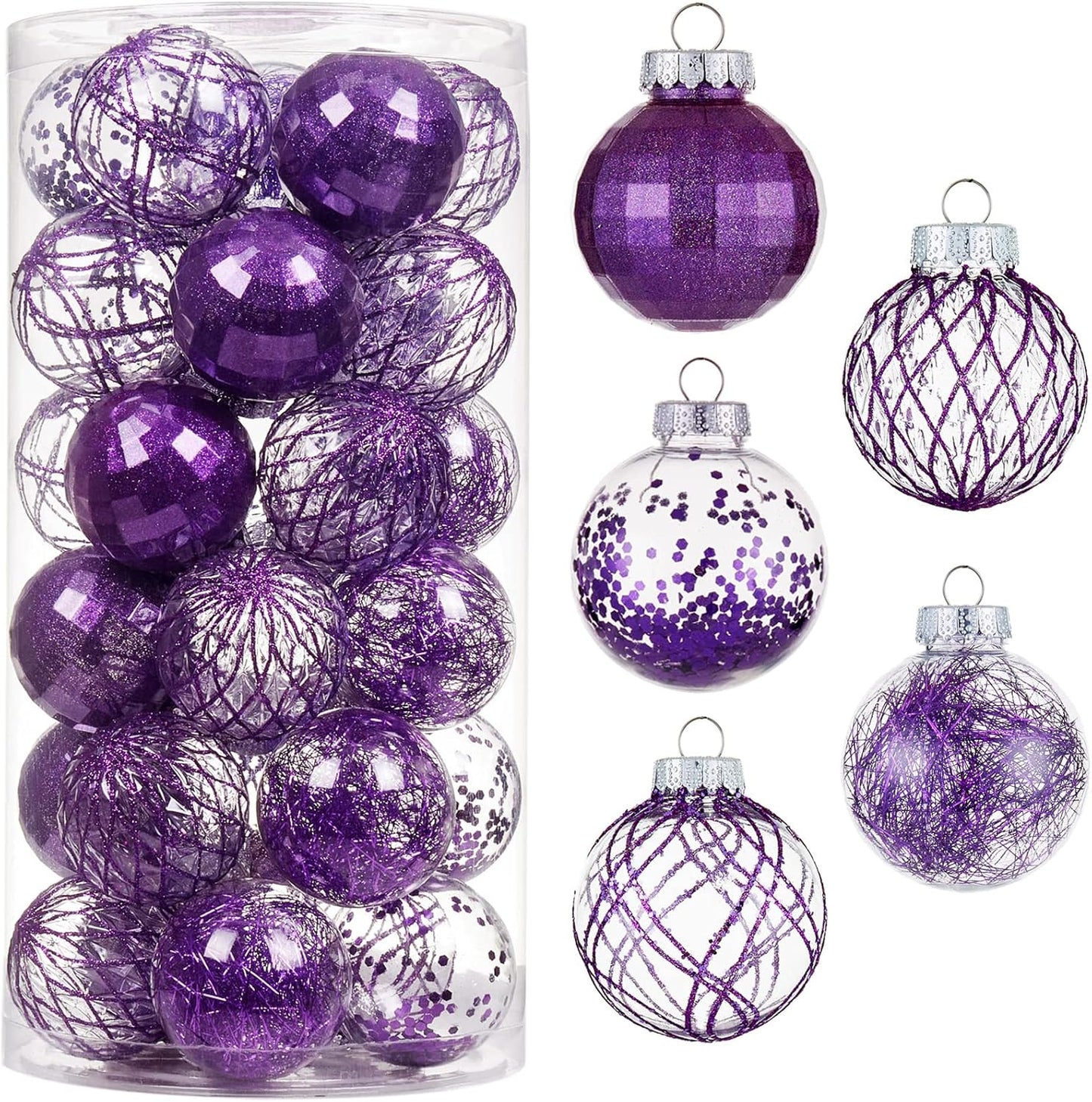 Clear Plastic Christmas Ball Ornaments Set - Red, Shatterproof