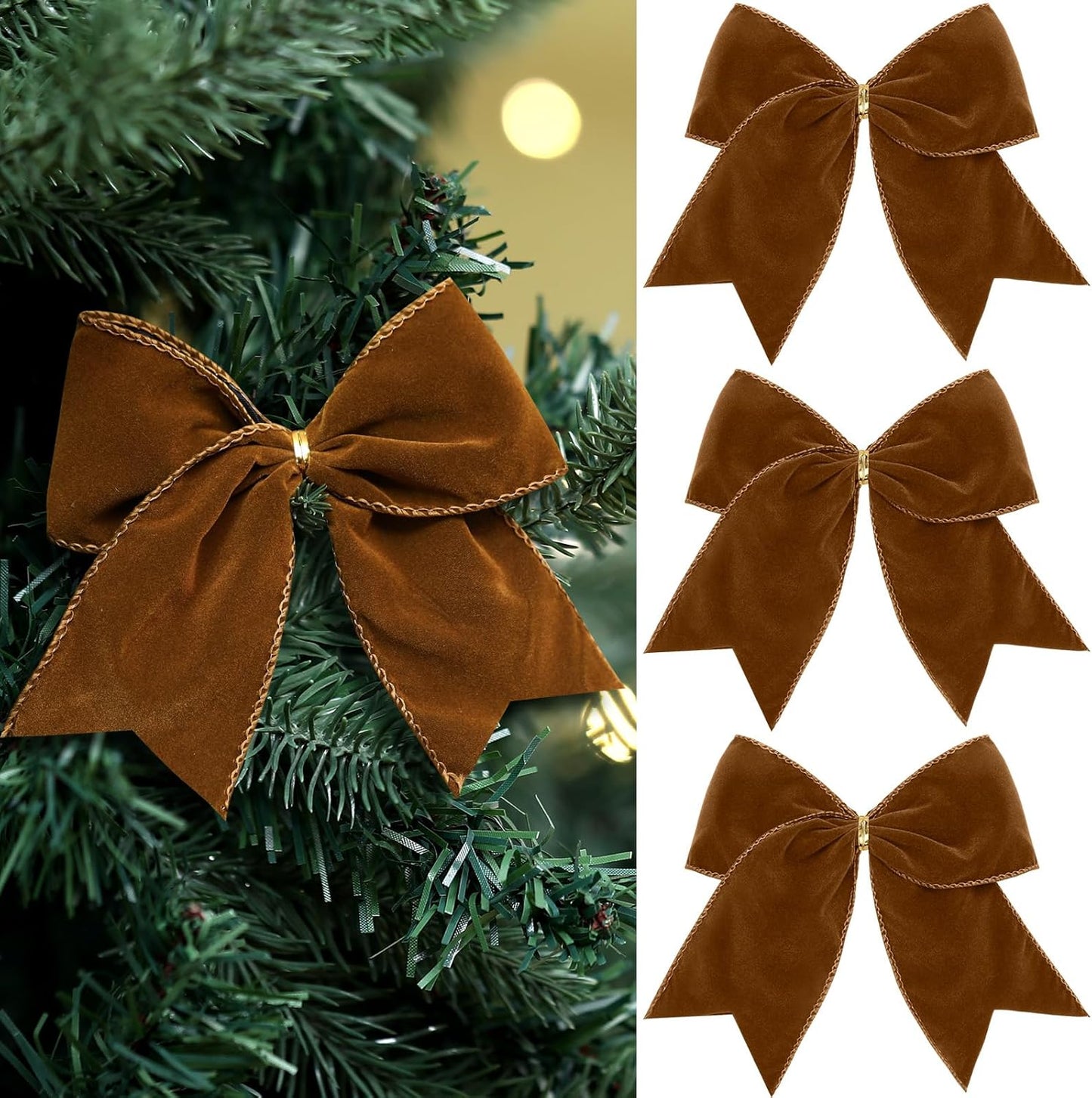 Christmas Velvet Bows - Milky White/Brown/Green (12 Pcs)