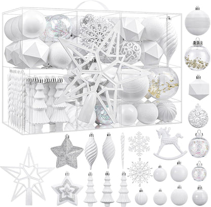 Christmas Tree Decorations Ornaments Set - White (100pcs)