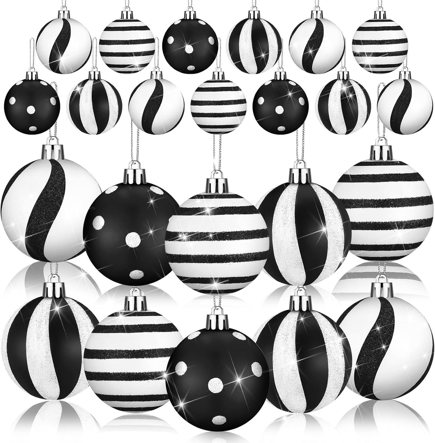 Black and White Christmas Ball Ornaments - Fresh Style, Set of 12