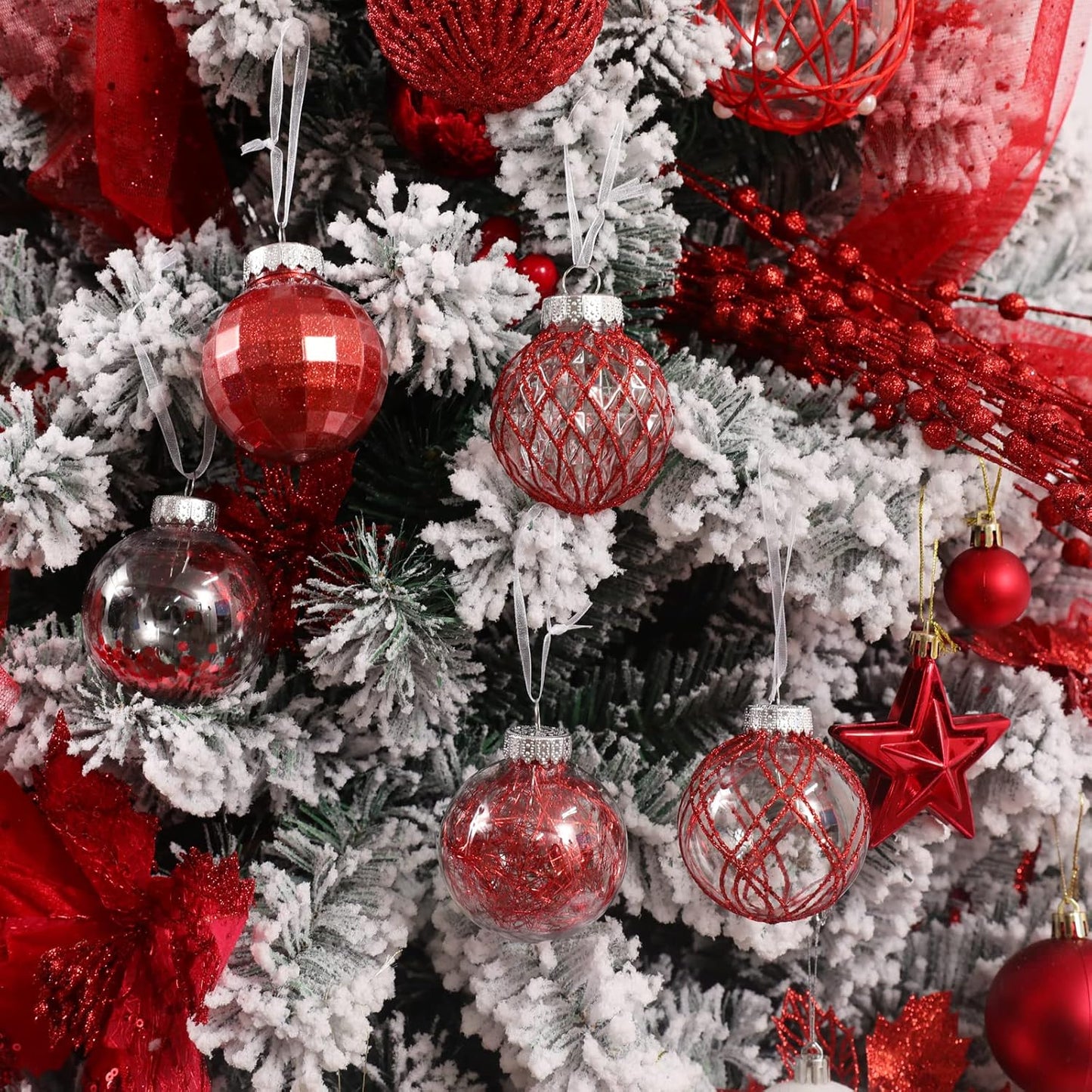 Clear Plastic Christmas Ball Ornaments Set - Red, Shatterproof