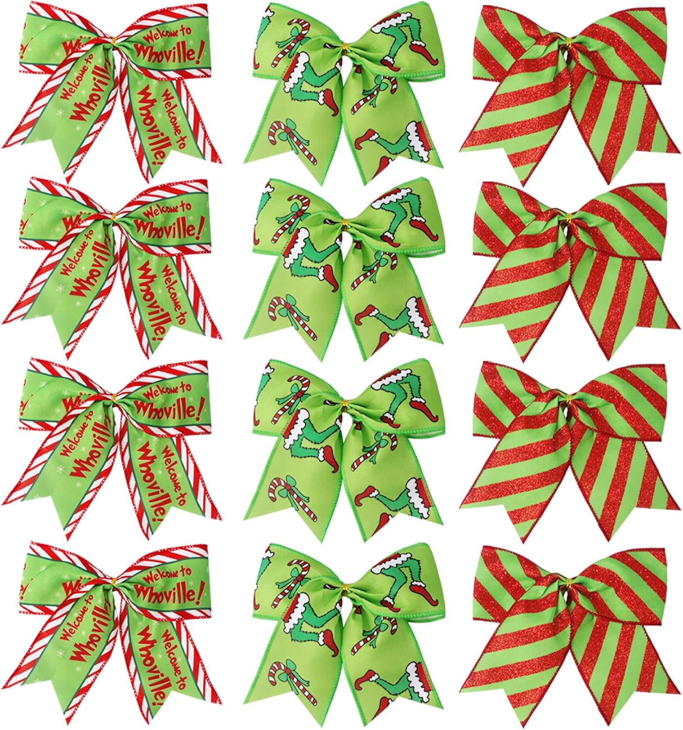 Red Green Christmas Bows - 12 Pack - 6 Inch Large Wreaths Bows for Tree Gift Wrapping Garland - Holiday Party Crafts Xmas Tree Ribbon Ornaments