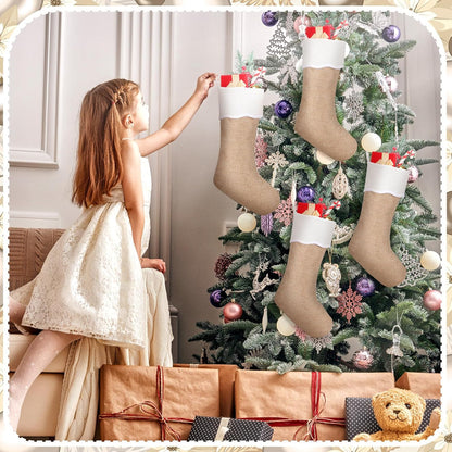 Set of 4 18 Inch Neutral Christmas Jute Burlap Stockings with Scalloped Edge