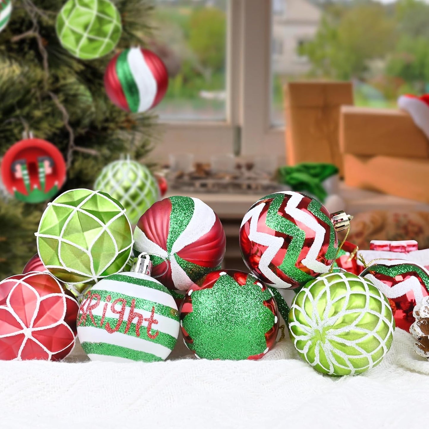 Shatterproof Christmas Ornaments - Red Green White - 16PCS - 2.36" - Xmas Tree Decoration