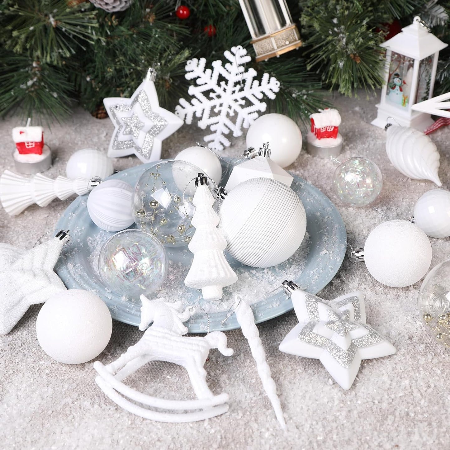 Christmas Tree Decorations Ornaments Set - White (100pcs)