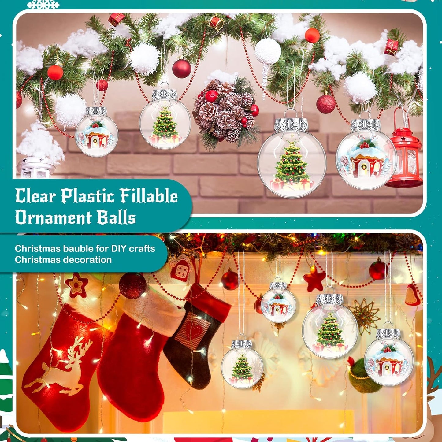 Set of 4 Clear Plastic Fillable Christmas Ornament Balls