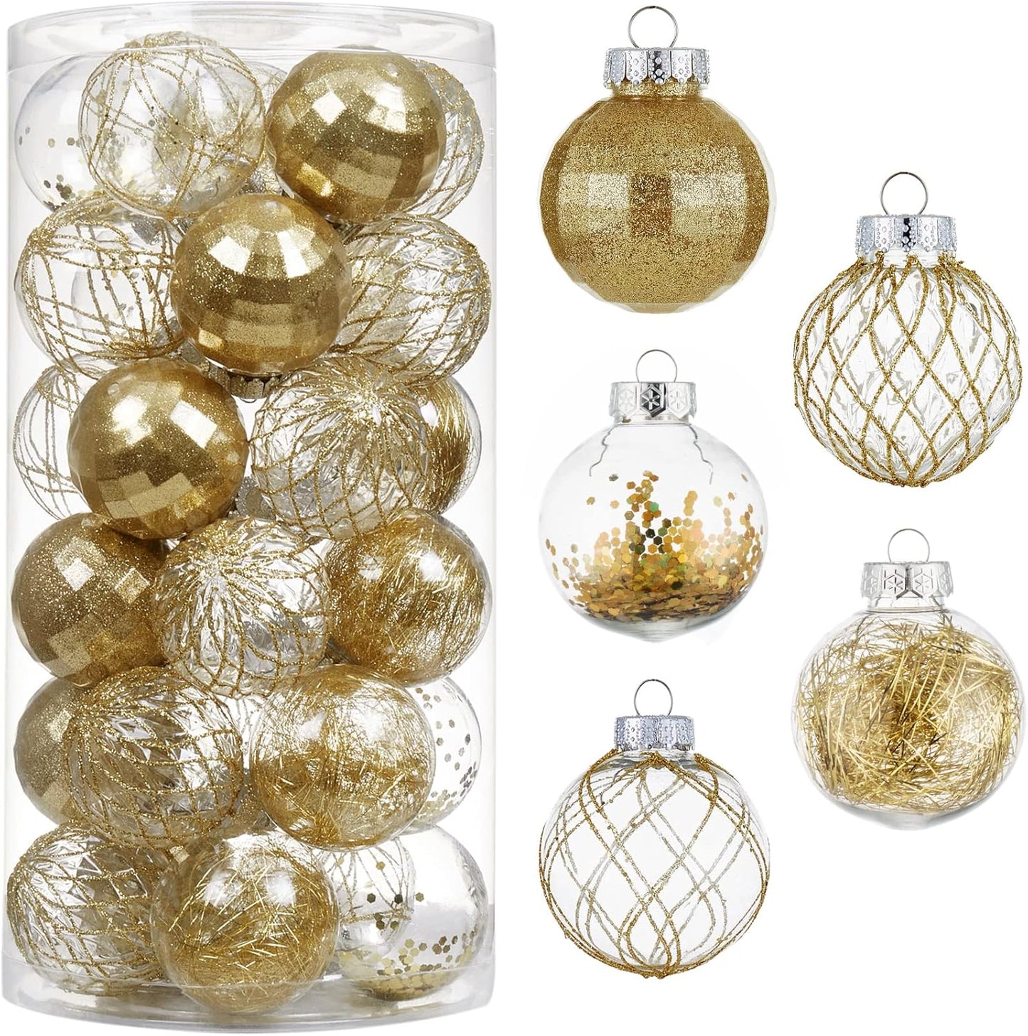 Clear Plastic Christmas Ball Ornaments Set - Red, Shatterproof