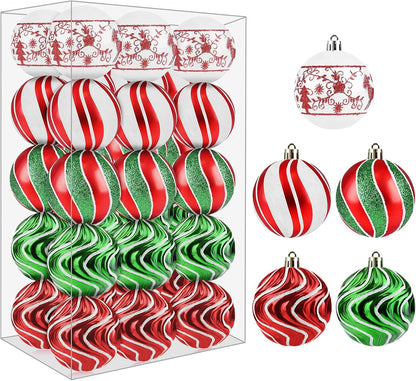 Shatterproof Christmas Ornaments - Red Green White - 16PCS - 2.36" - Xmas Tree Decoration