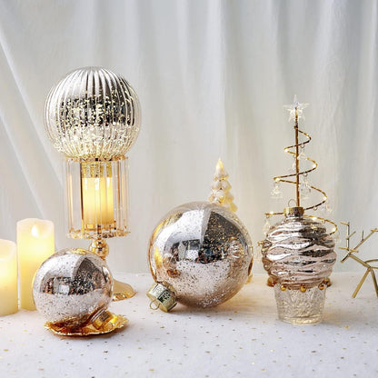 Oversized Shatterproof Plastic Christmas Ball Ornaments - Set of 2 in Champagne Color