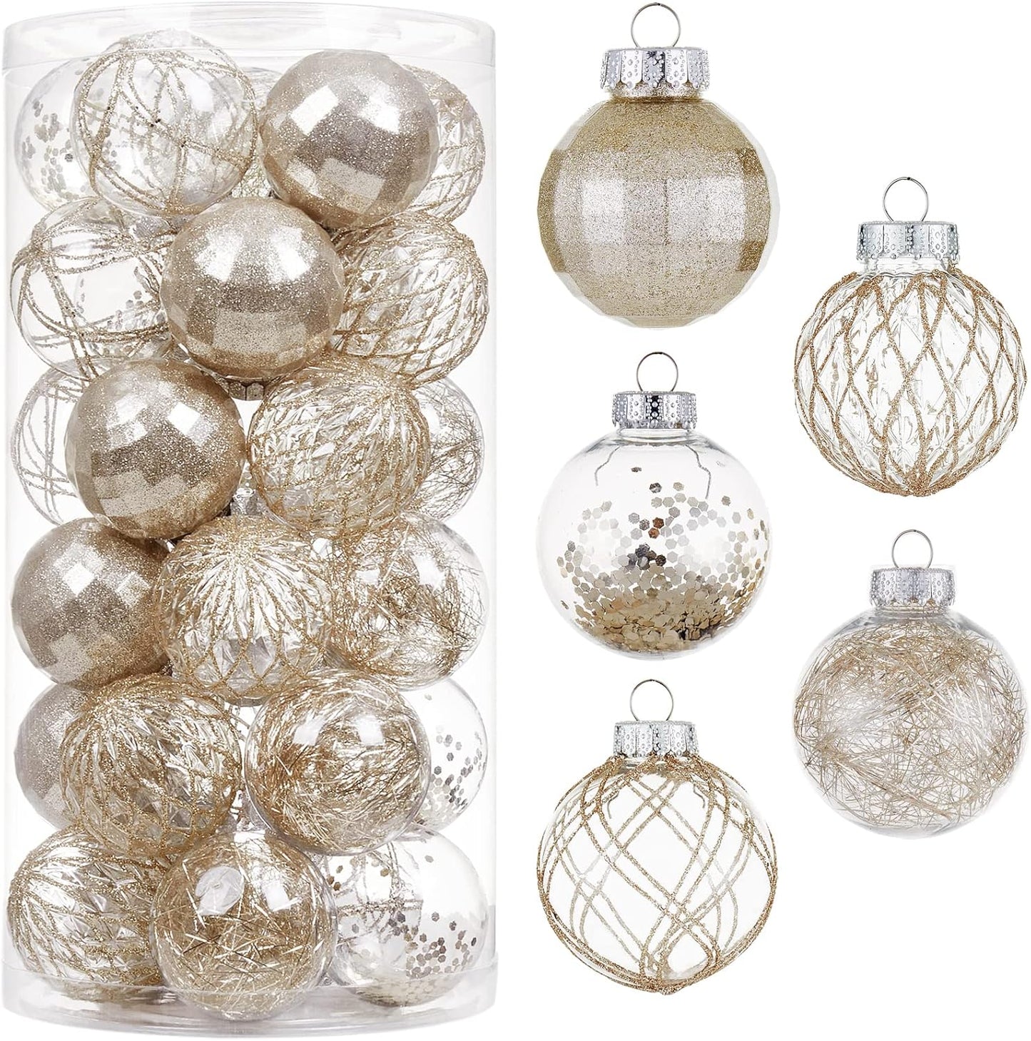 Clear Plastic Christmas Ball Ornaments Set - Red, Shatterproof