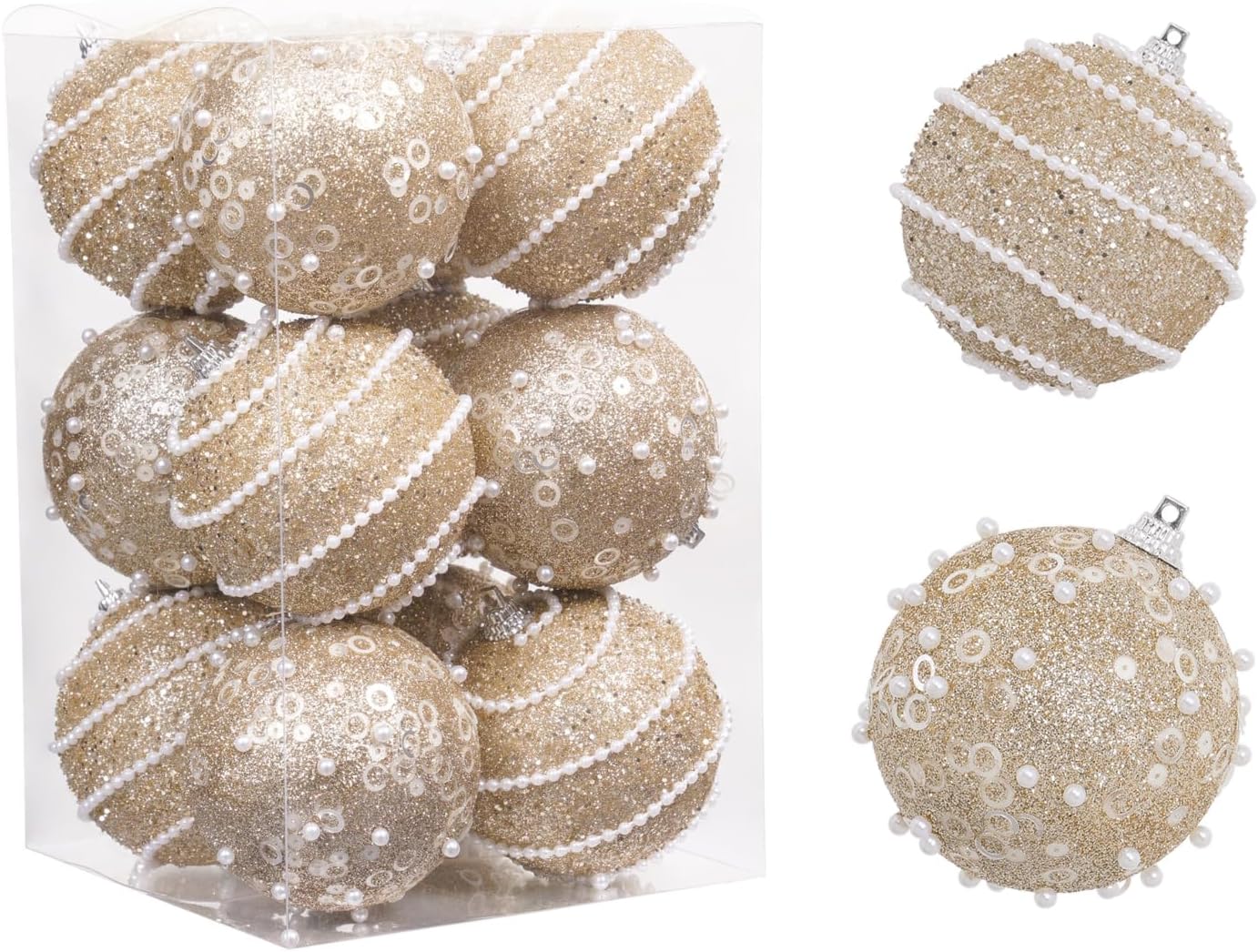 Champagne Christmas Ball Ornaments Set - 12pcs