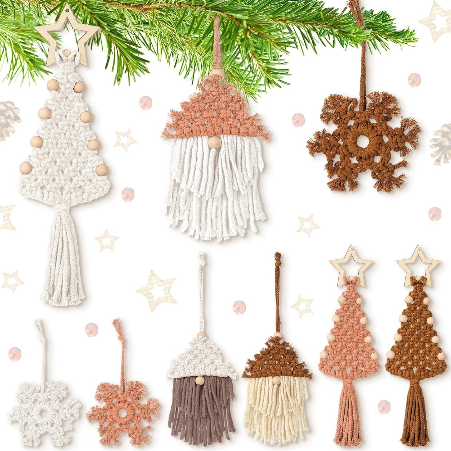 Boho Christmas Tree Ornaments - Set of 9