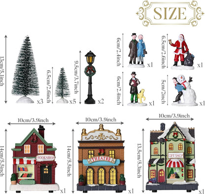 Battery Operated Christmas Village Set - DIY Tabletop Decor Collection (17 PCS)