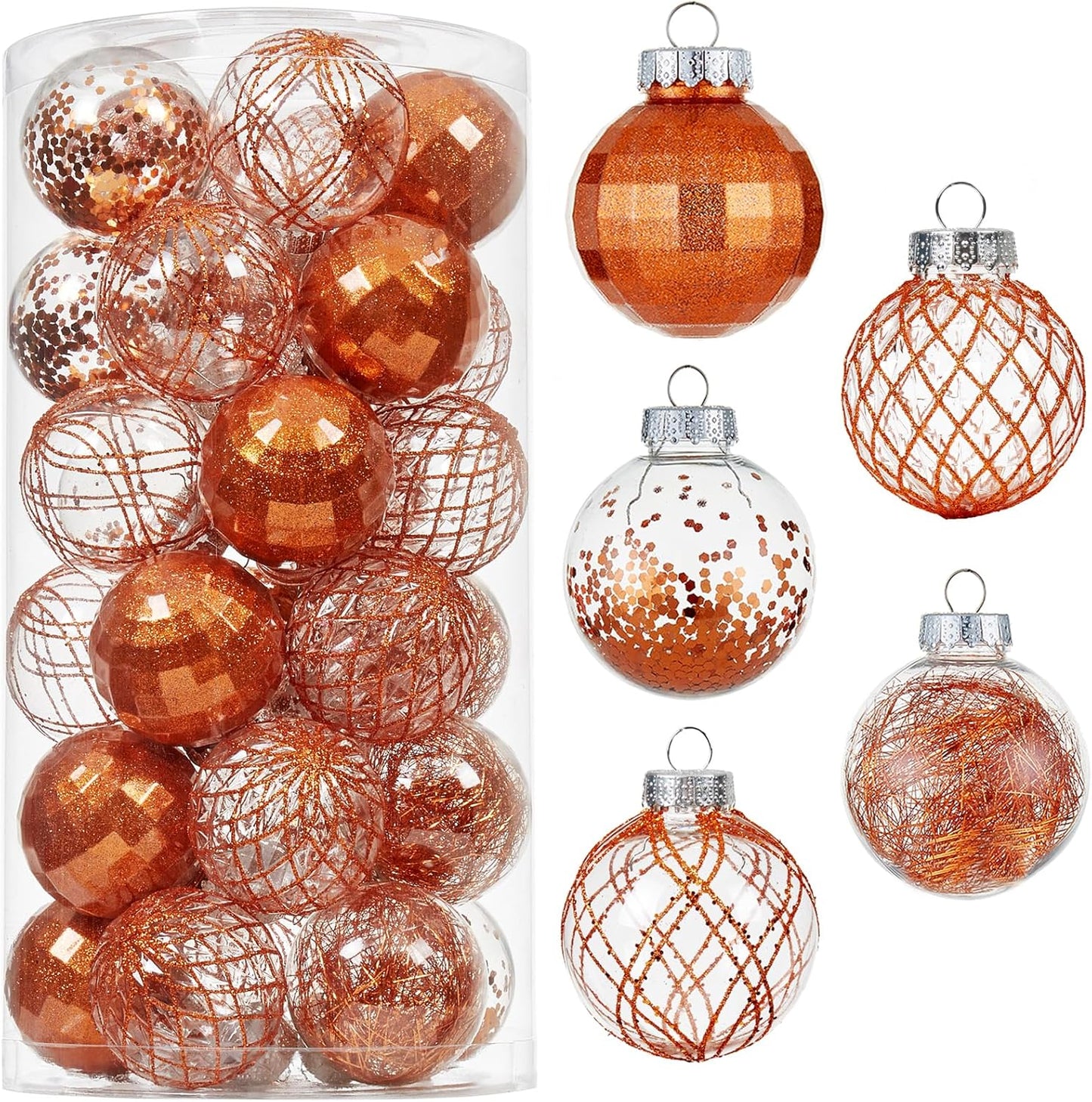 Clear Plastic Christmas Ball Ornaments Set - Red, Shatterproof