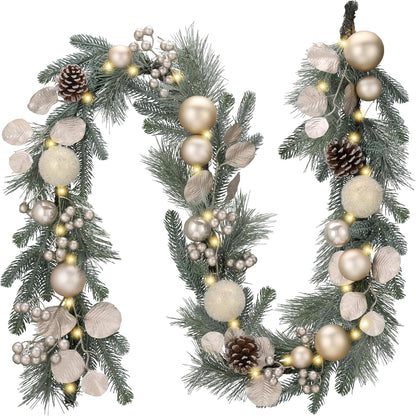 Pre-Lit Christmas Garland with White Gold Ball Accents